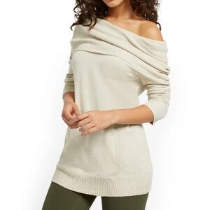 New York & Company Cream Cowl Neck Sweater